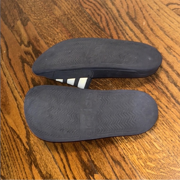 Adidas Black and White Striped Slides - Picture 6 of 7